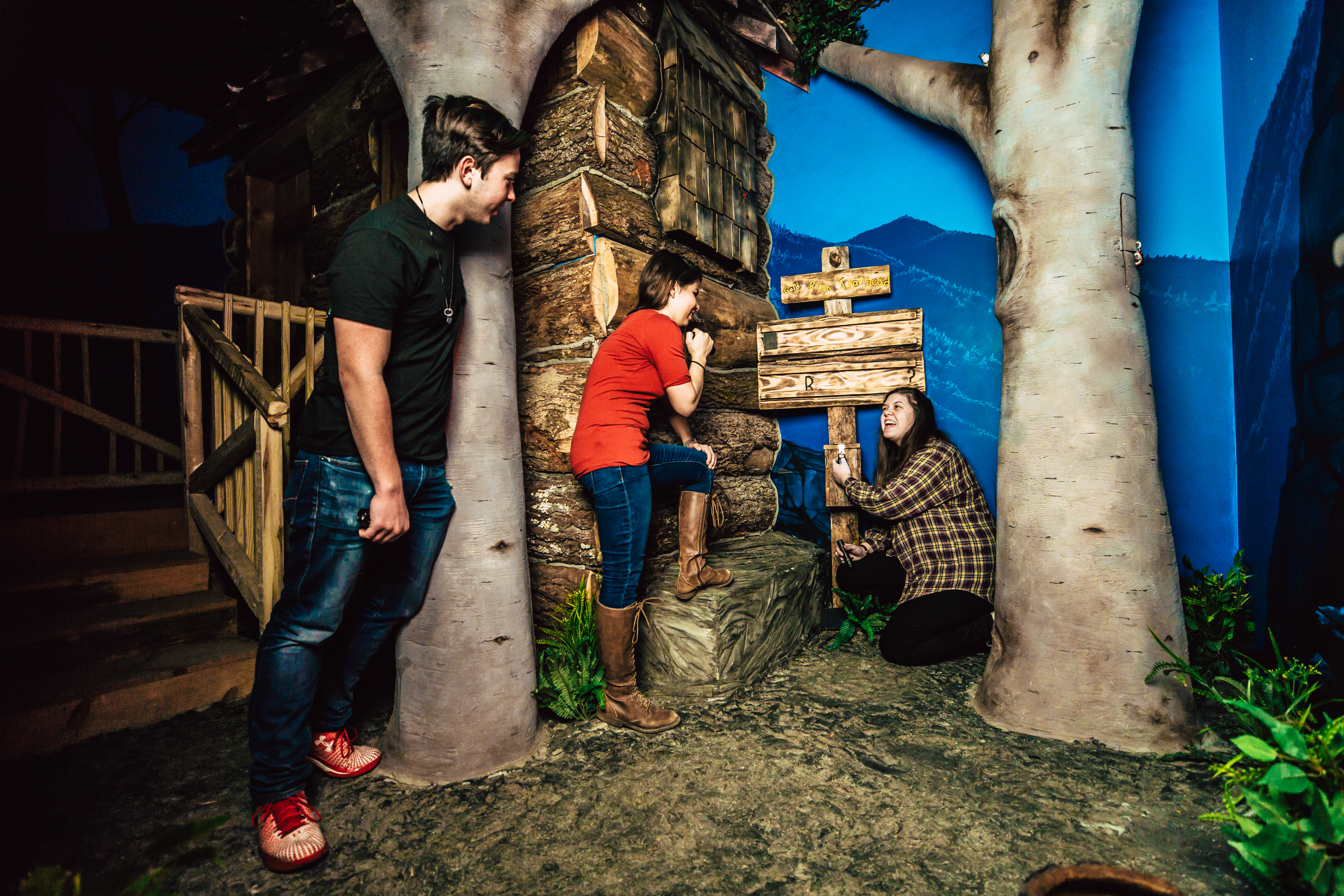 Three players in the Gold Rush Forest