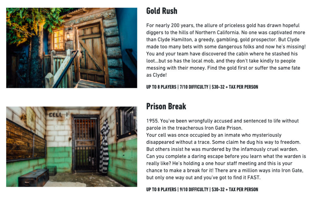 Virtual escape room gold rush and prison break