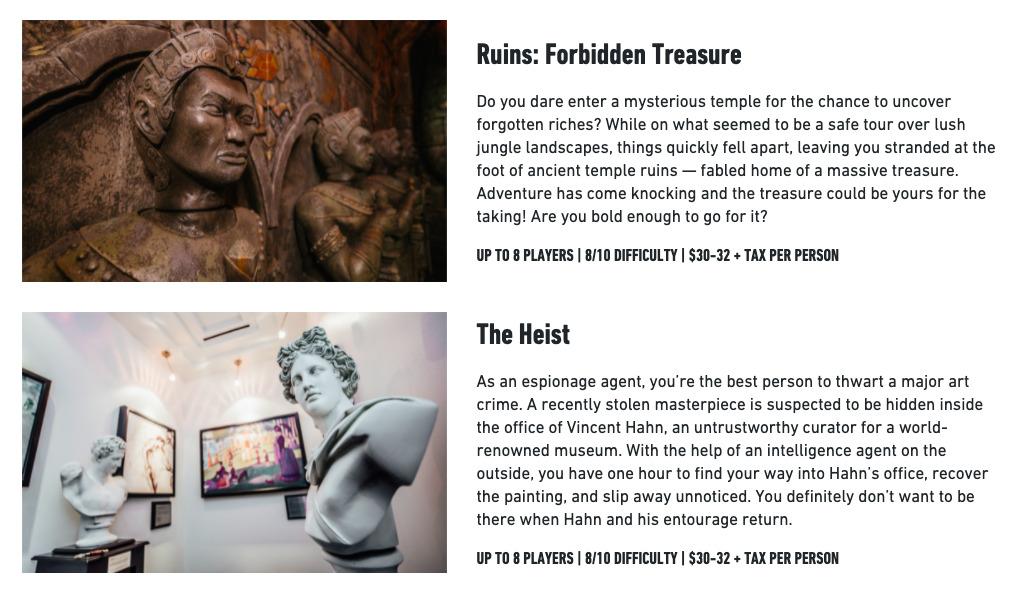 Virtual escape room the heist and ruins forbidden treasure