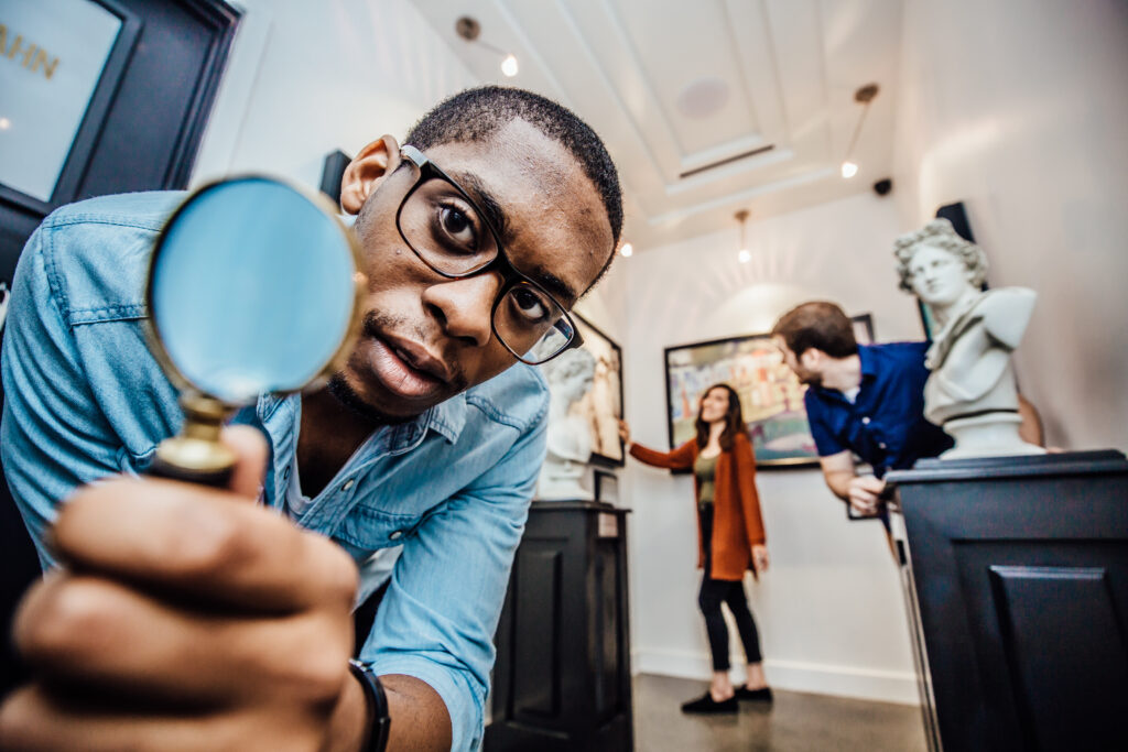 Searching for clues in an escape room