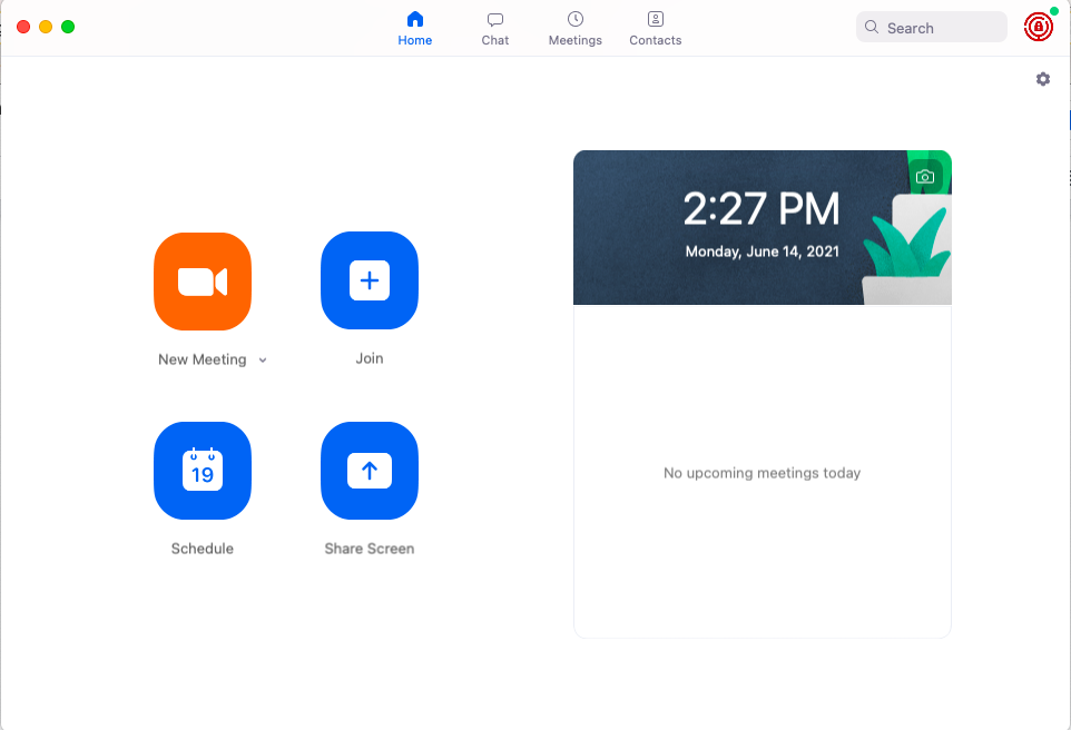 Zoom home screen for users with an account