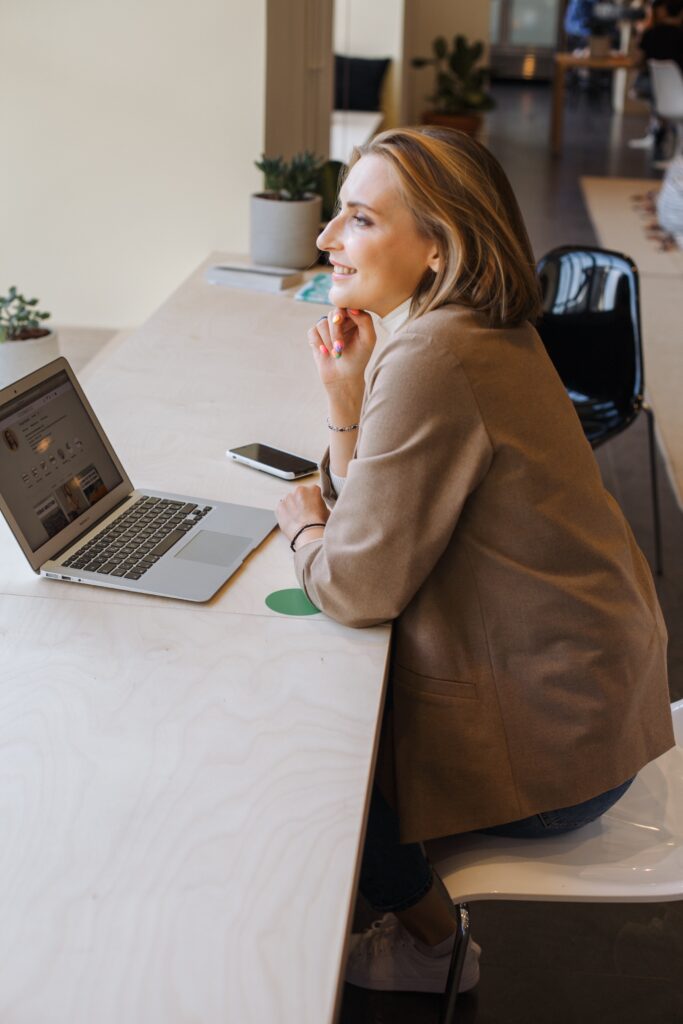 A woman participating in virtual team building